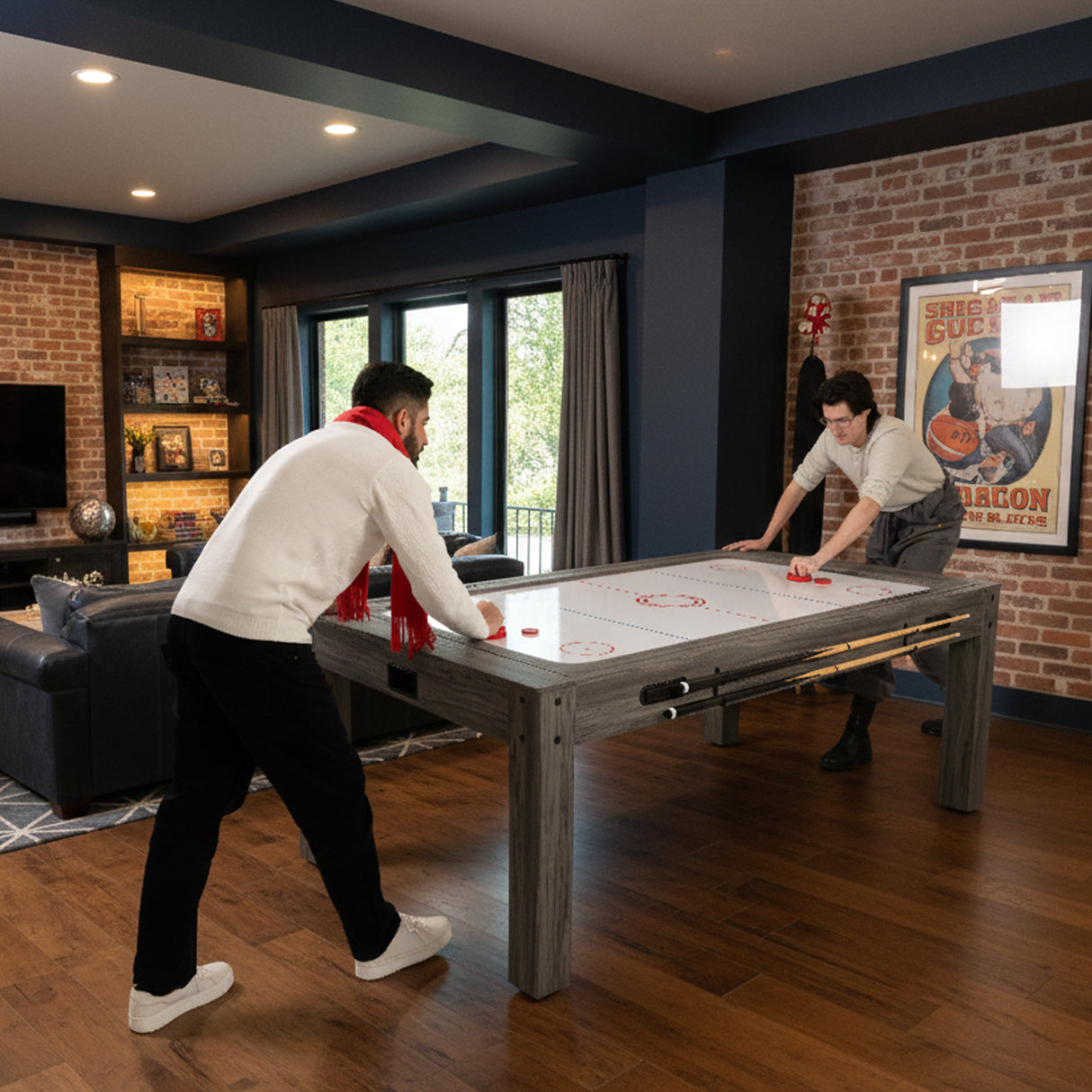 Mesa de Juegos 7 en 1 y 2 Bancos de Almacenamiento - Gris