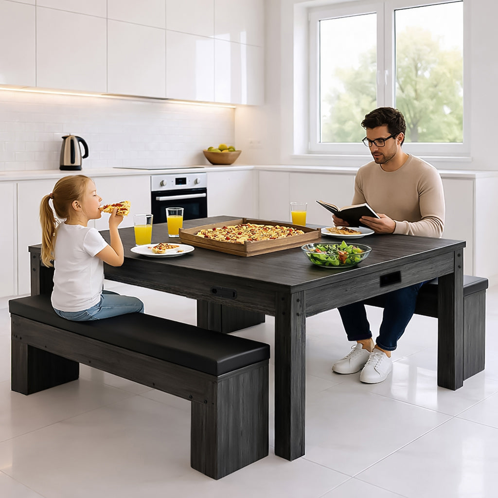 Mesa de Juegos 7 en 1 y 2 Bancos de Almacenamiento - Gris