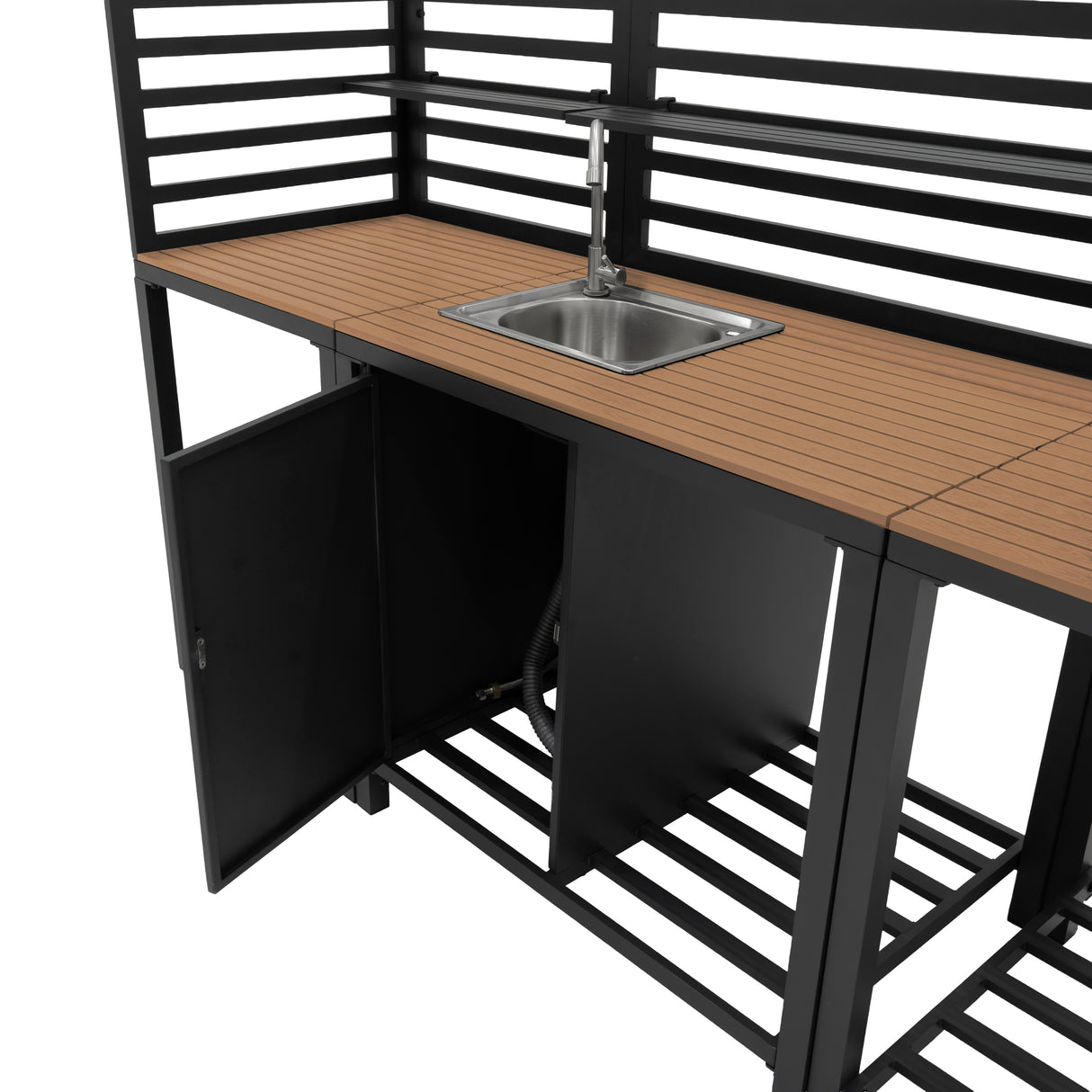 Conjunto de Cocina Exterior de Aluminio y Madera de 3 Piezas