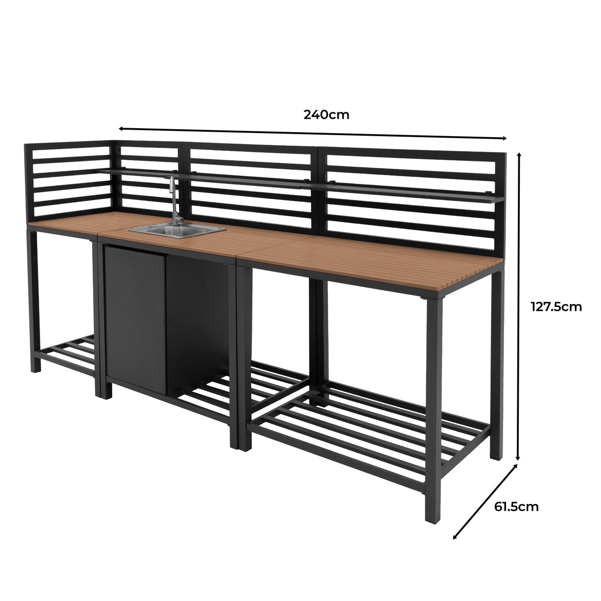 Conjunto de Cocina Exterior de Aluminio y Madera de 3 Piezas