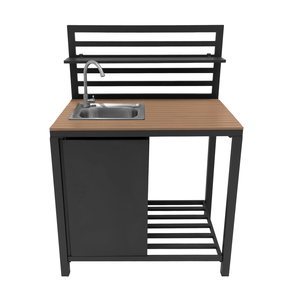 Conjunto de Cocina Exterior de Aluminio y Madera de 3 Piezas