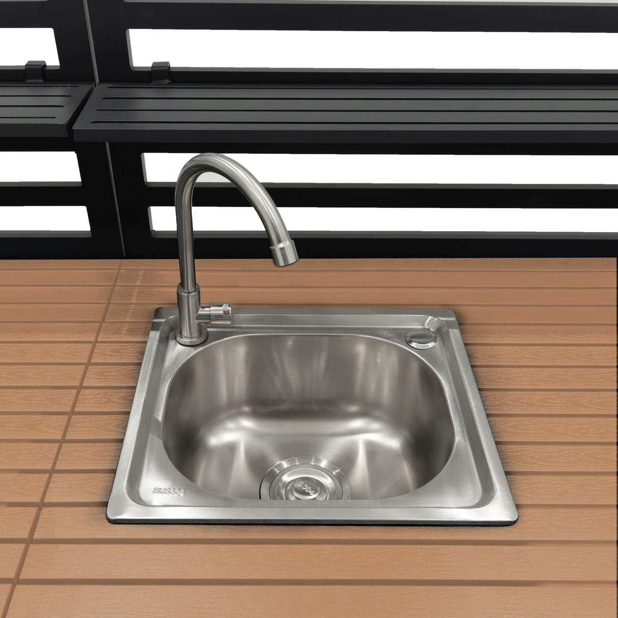 Conjunto de Cocina Exterior de Aluminio y Madera de 3 Piezas