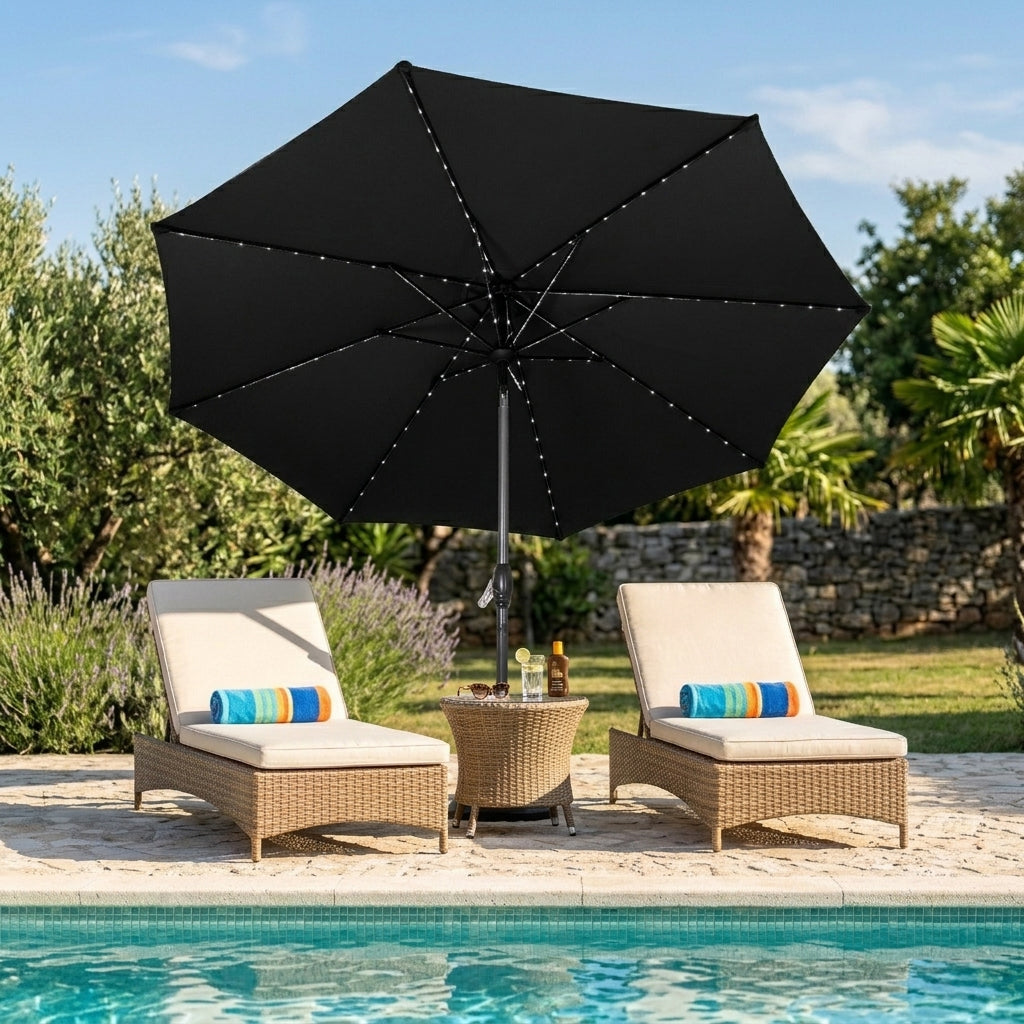 Parasol LED inclinable de 2,7 m – Negro