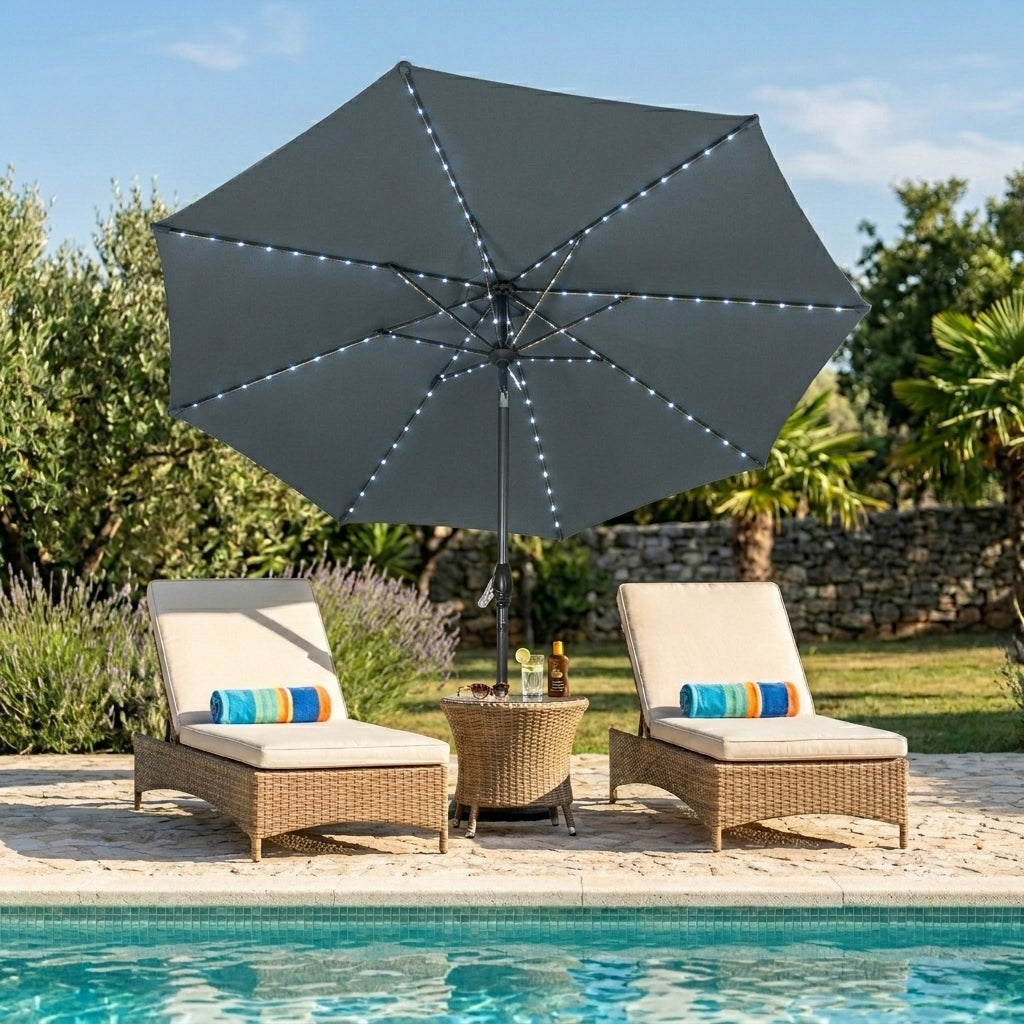 Parasol LED inclinable de 2,7 m – Gris