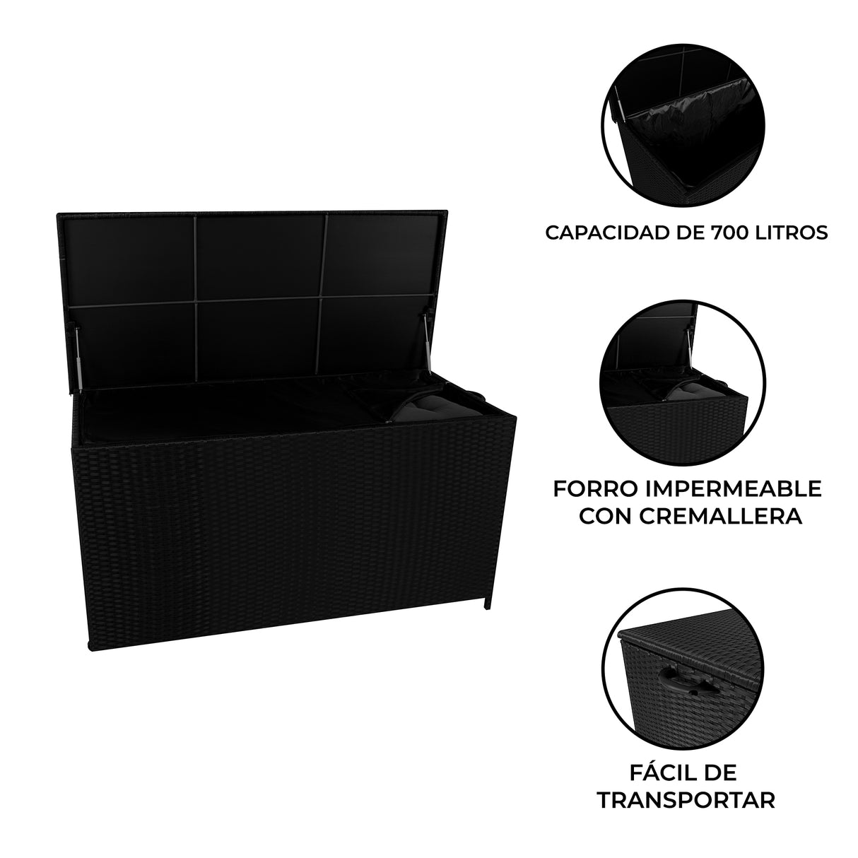 Baúl de Almacenaje de Ratán 700L – Negro