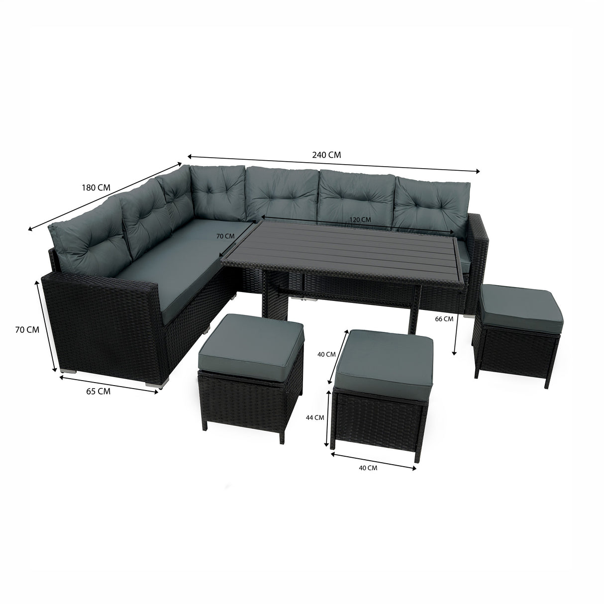 Conjunto de Ratán con Sofá Rinconera y Mesa de Madera Sintética – Negro