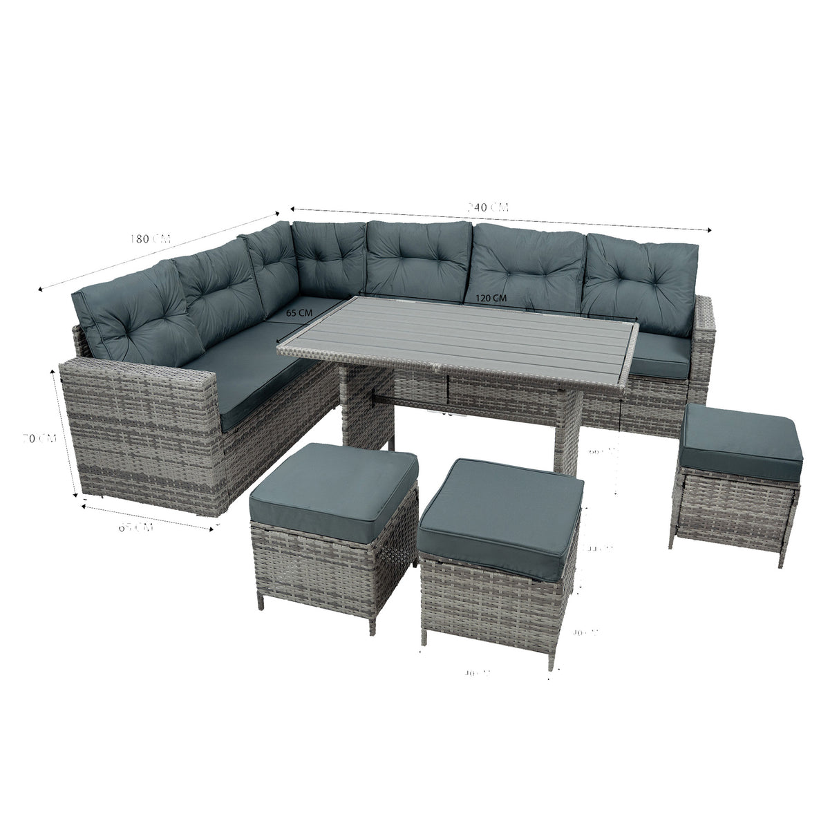 Conjunto de Ratán con Sofá Rinconera y Mesa de Madera Sintética – Gris