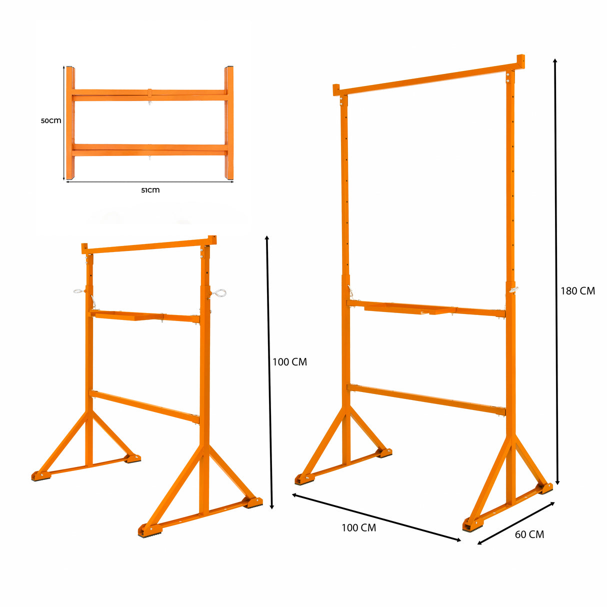 Pack de 4 Caballetes de obra + 5 Soportes para Tablero de Mampostería de 50 cm