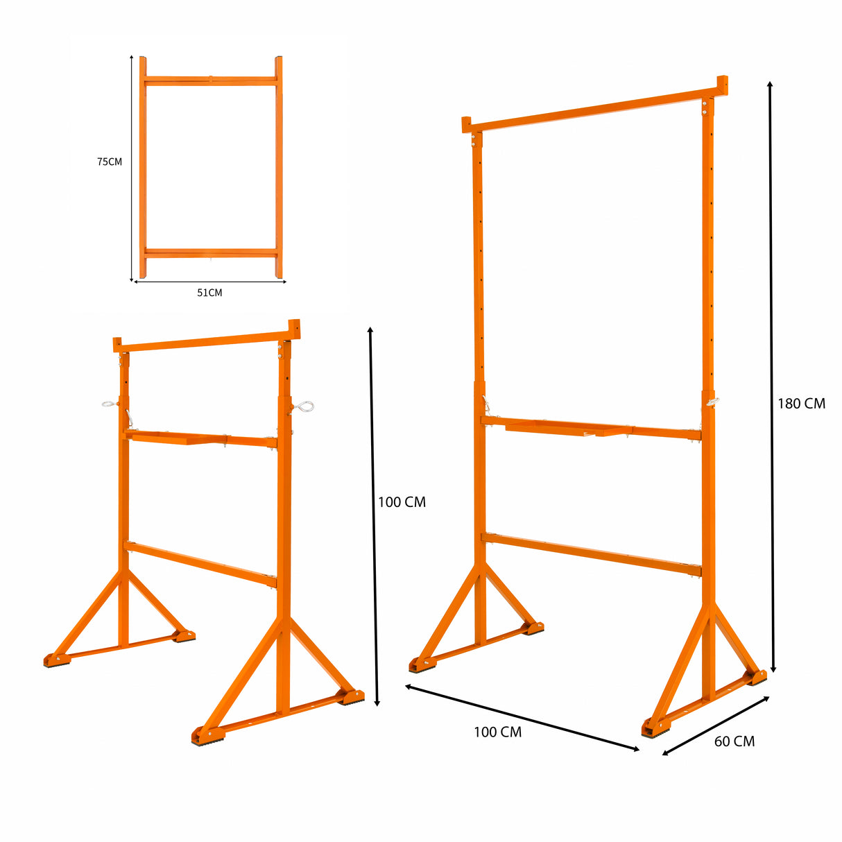 Pack de 2 Caballetes de obra + 3 Soportes para Tablero de Mampostería de 75 cm
