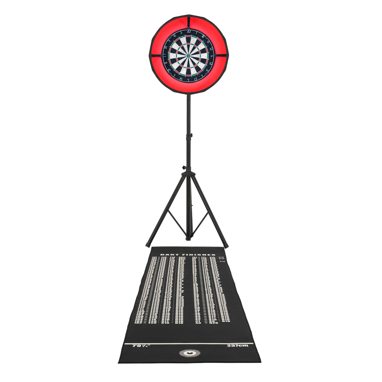 Mesa de juegos 7 en 1 de roble, con set de dardos, luz LED roja y alfombra de puntuación negra, ideal para entretenimiento en casa