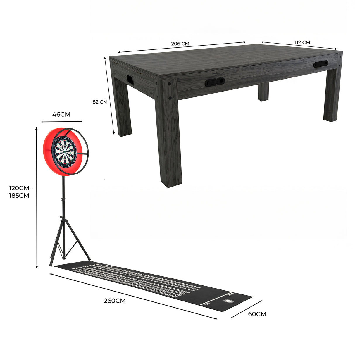 Mesa de Juegos 7 en 1 (Gris) con Set de Dardos y Luz LED
