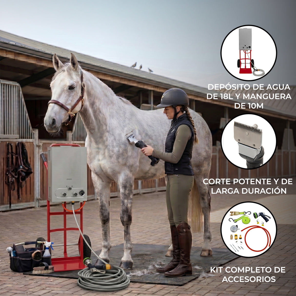 Ducha Portátil para Caballos y Esquiladora Inalámbrica