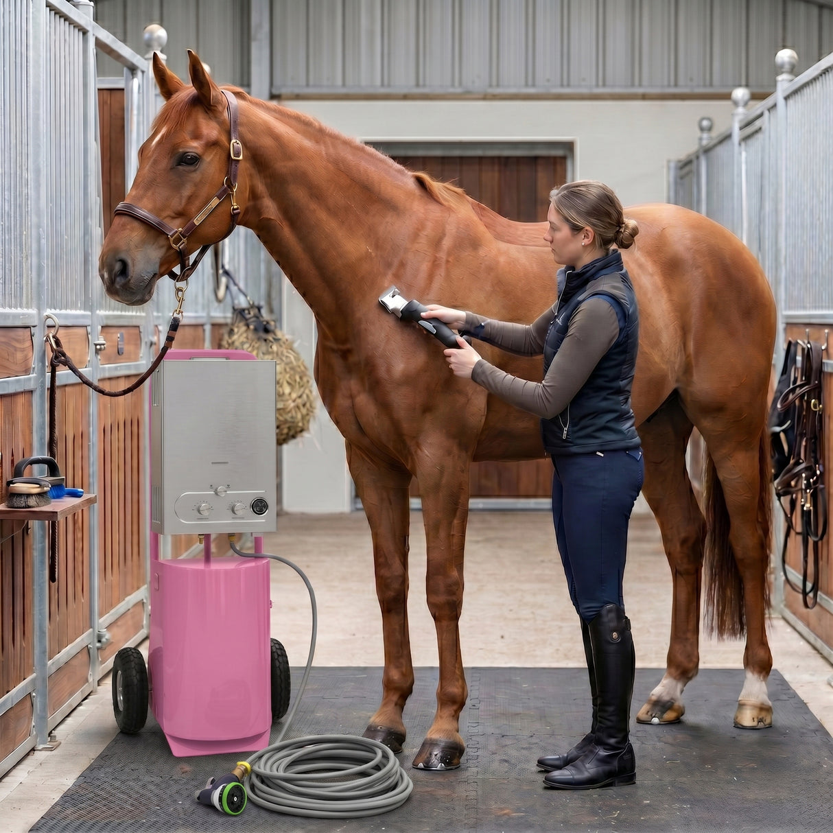 Ducha Portátil para Caballos y Esquiladora Inalámbrica - Rosa
