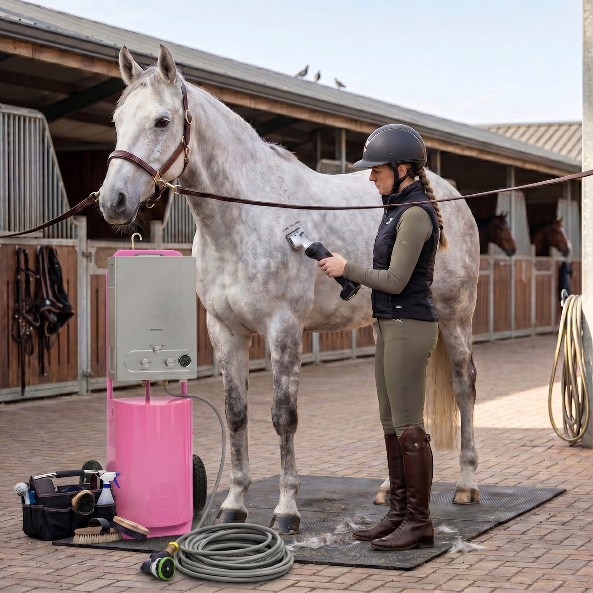 Ducha Portátil para Caballos y Esquiladora Inalámbrica - Rosa
