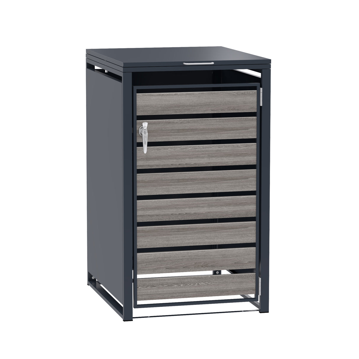 Armario Metálico Individual para Cubo de Basura - Antracita y Efecto Madera Gris