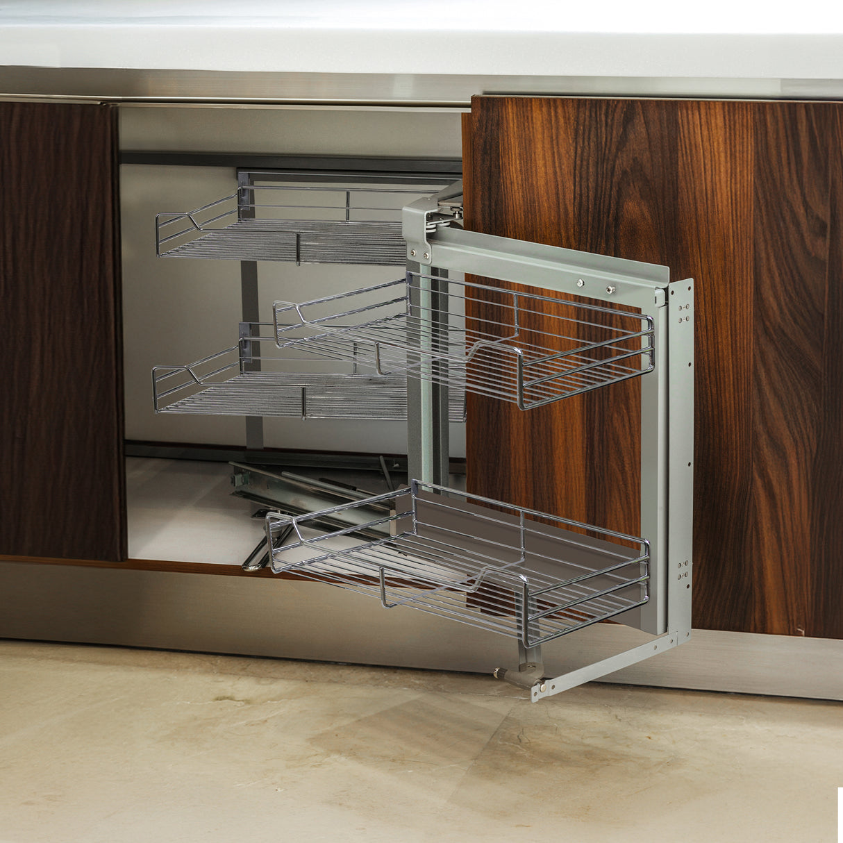 Cestos de Acero Inoxidable para Mueble de Rincón Ciego 90-100cm, Mano Derecha