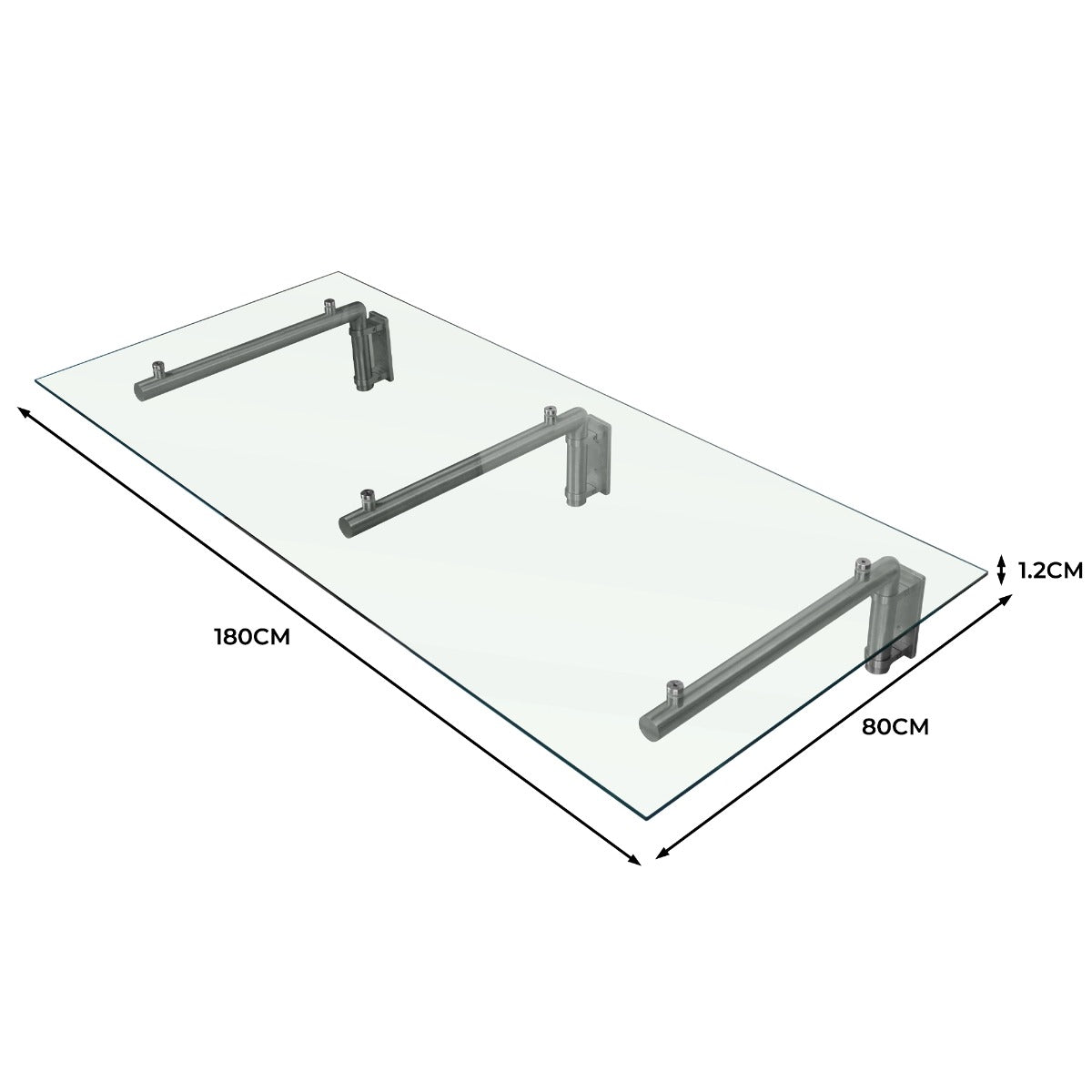 Marquesina de Cristal para Exterior con Soportes en Acero Inoxidable 180cm x 80cm