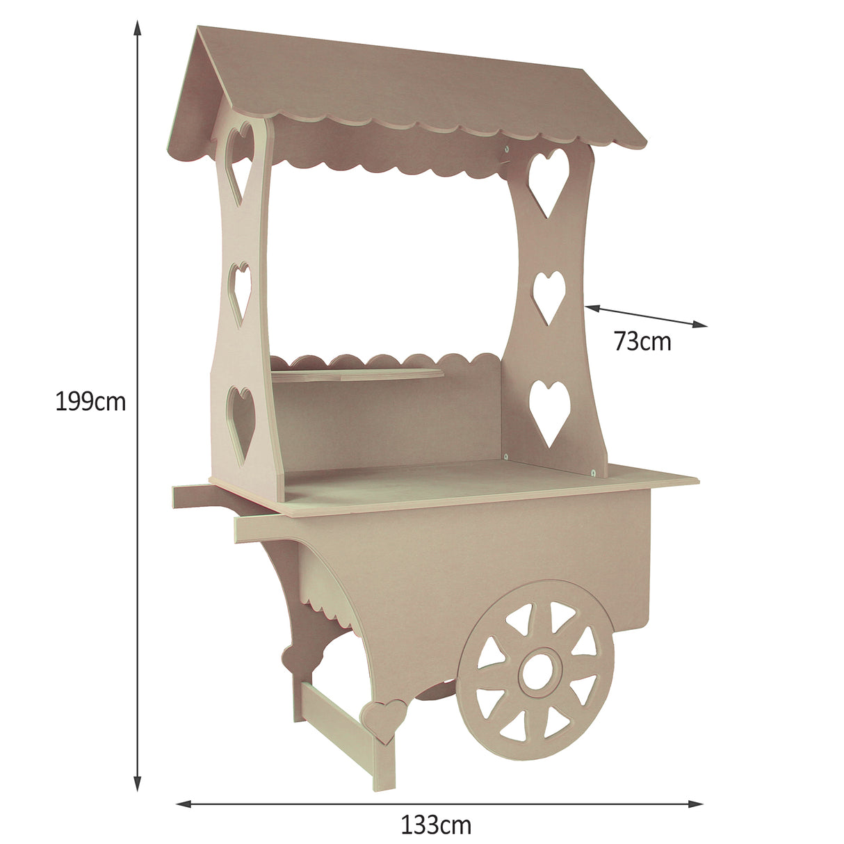 KuKoo Carrito de Dulces de Madera MDF 199cm para matrimonio, cumpleaños y bautismo