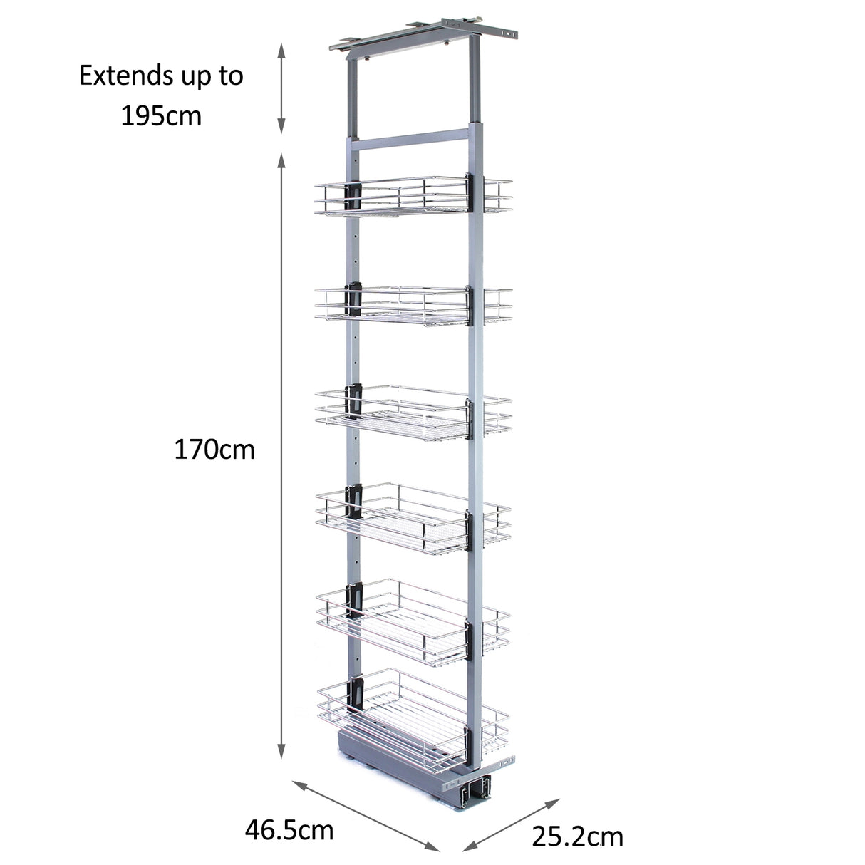 Columna de Cocina Acero Inoxidable con 6 Cestas y Altura Ajustable 170-195cm (46cm de Profundidad)
