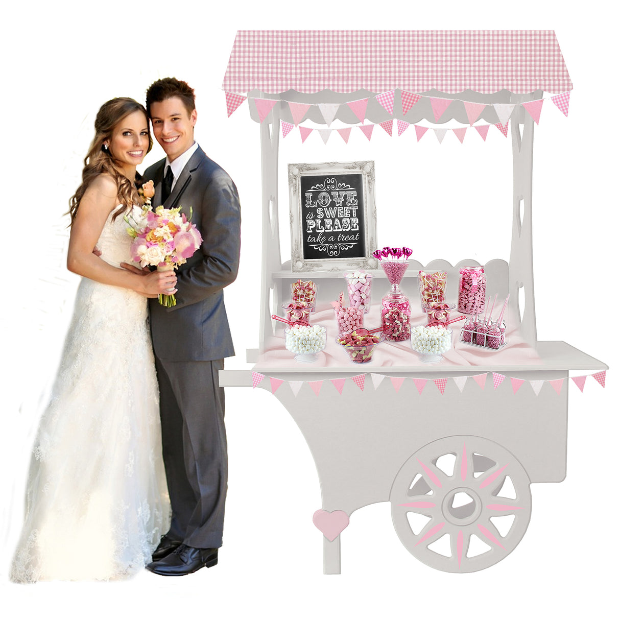 KuKoo Carrito de Dulces de Madera MDF 199cm para matrimonio, cumpleaños y bautismo