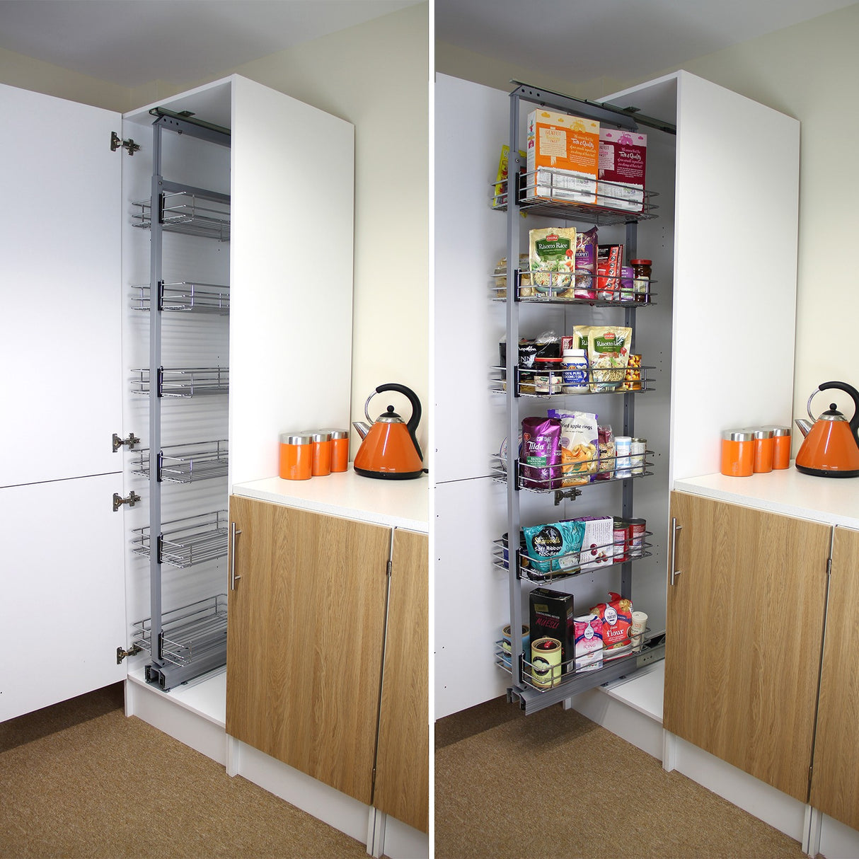 Columna de Cocina Acero Inoxidable con 6 Cestas y Altura Ajustable 170-195cm (40cm de Profundidad)