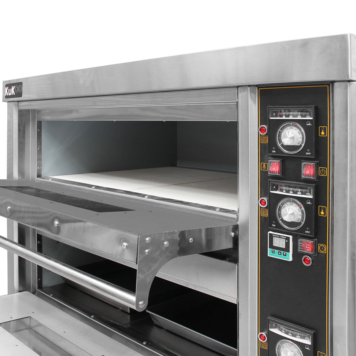 Horno comercial grande para pizza KuKoo de acero inoxidable, con controles digitales, bandeja extraíble y espacio amplio para pizzas