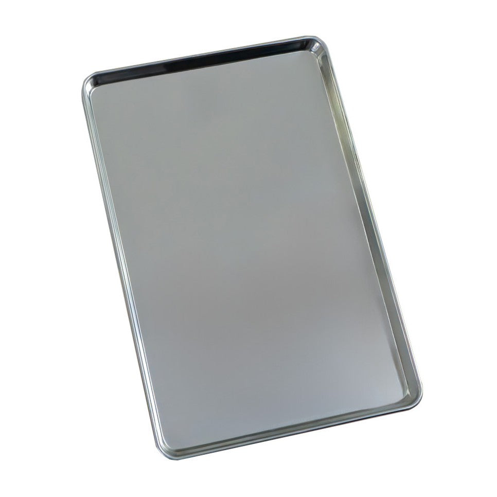 Bandeja de acero inoxidable brillante, rectangular y lisa, ideal para hornear pizzas en un horno comercial grande KuKoo