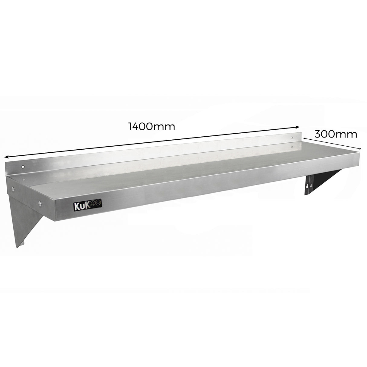 2 Estantes de Pared KuKoo 140cm x 30cm de Acero Inoxidable para Cocina