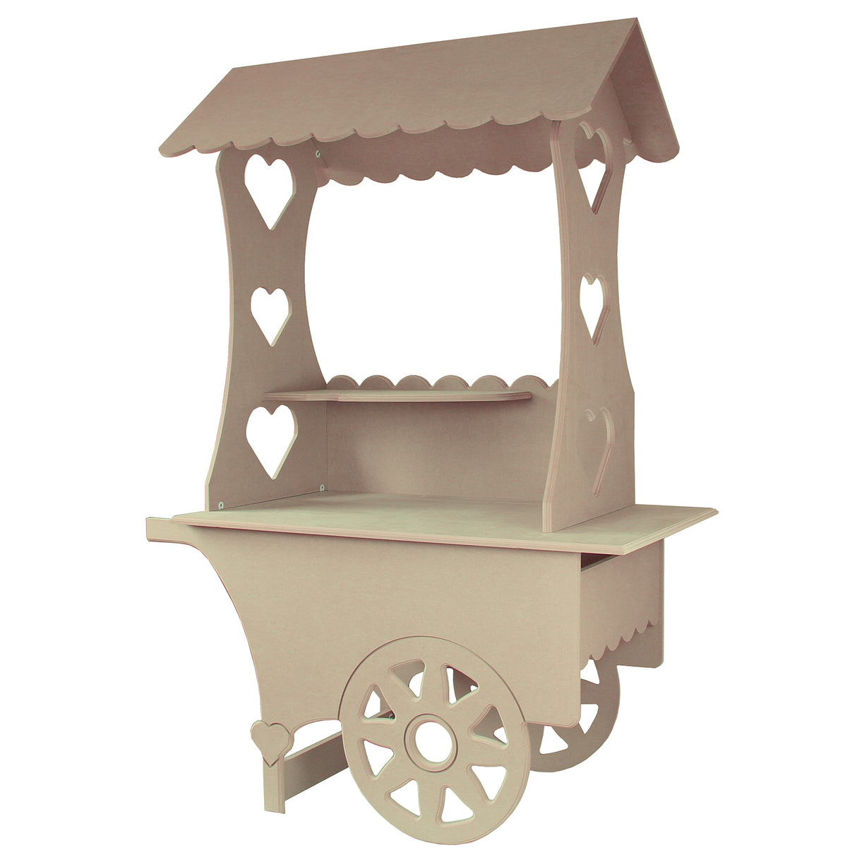 Carrito de Dulces en Madera MDF para Boda, Cumpleaños y Bautismo 132cm x 87cm x 48cm