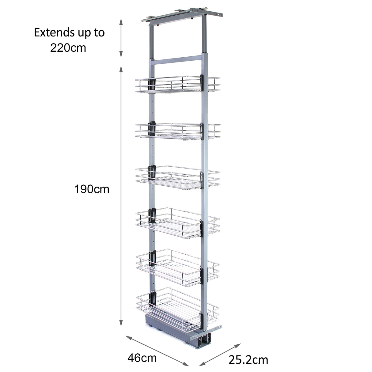 Columna de Cocina de Acero Inoxidable Desmontable con 6 Cestas de Altura 190-220 cm
