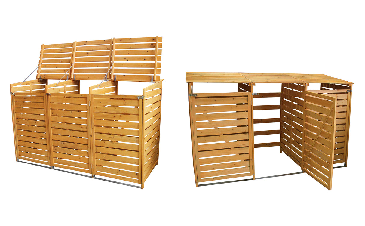 Triple Cobertizo de Madera para Contenedores de Basura