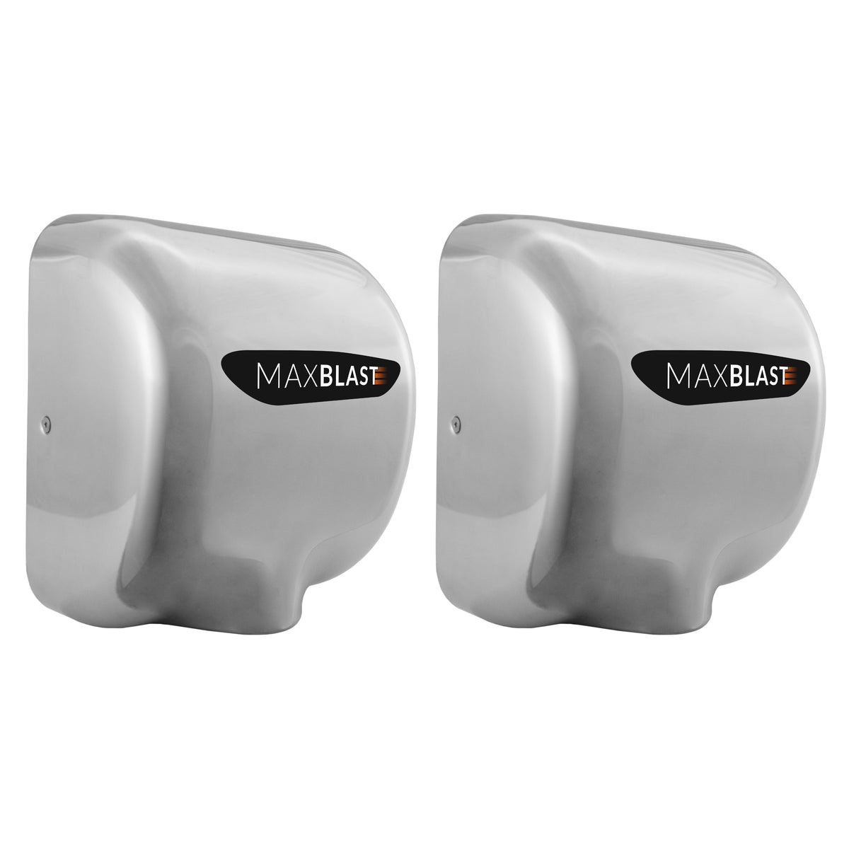 Secadores de manos comerciales MAXBLAST en acabado metálico brillante, diseño moderno y compacto, ideal para baños públicos