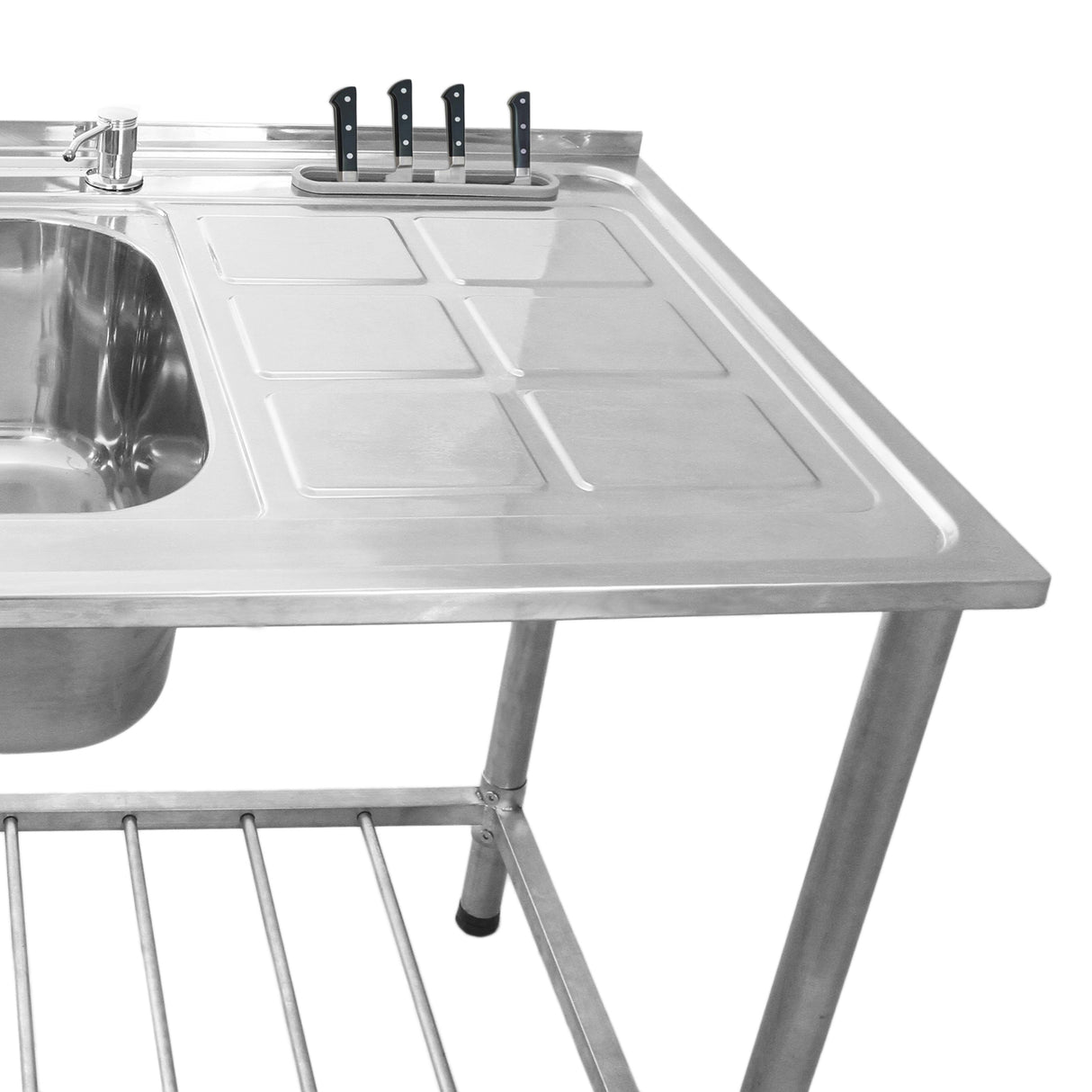 Fregadero Comercial de Doble Seno Acero Inoxidable y Escurridor a la Derecha