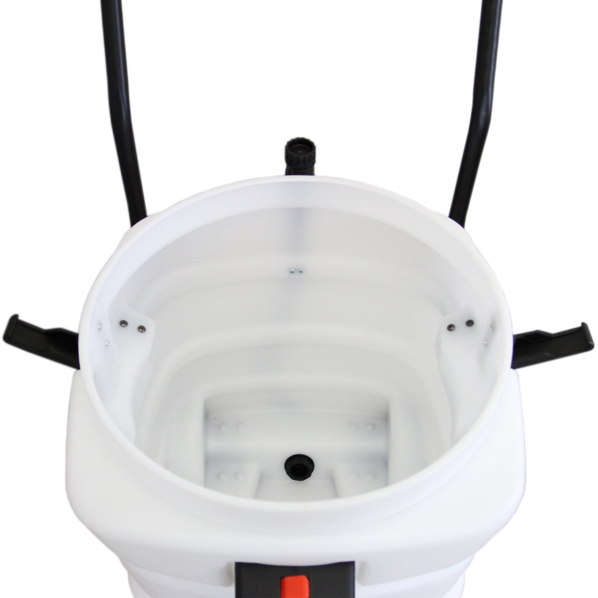 Aspirador industrial de sólidos y líquidos de 90 L, con un diseño robusto en color blanco y detalles en negro, ideal para limpieza eficiente