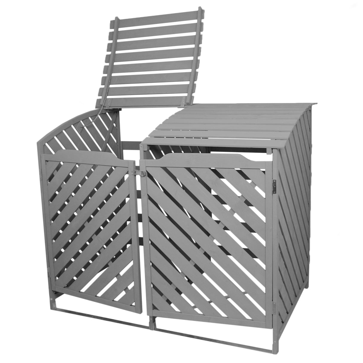 Doble Cobertizo Contenedor de Basura Madera Gris Lavado Almacenamiento Exterior