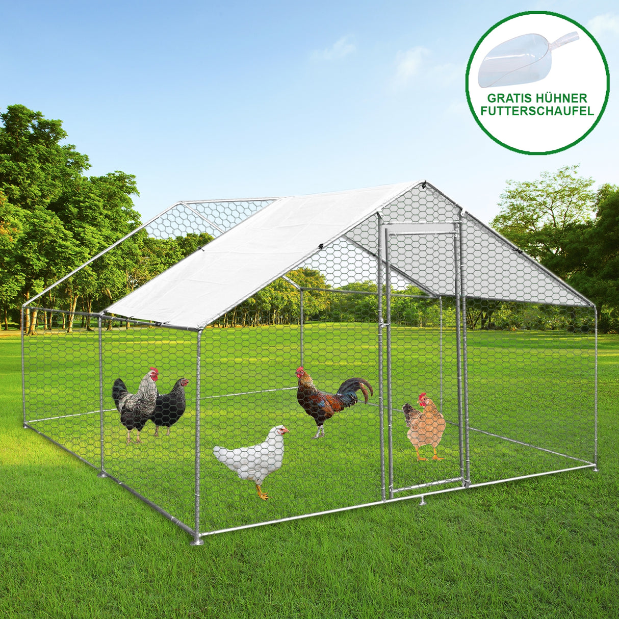 Jaula Aves de Corral Valla Cercado Caja Pollos Acero Pollos 3m x 4m x 2m