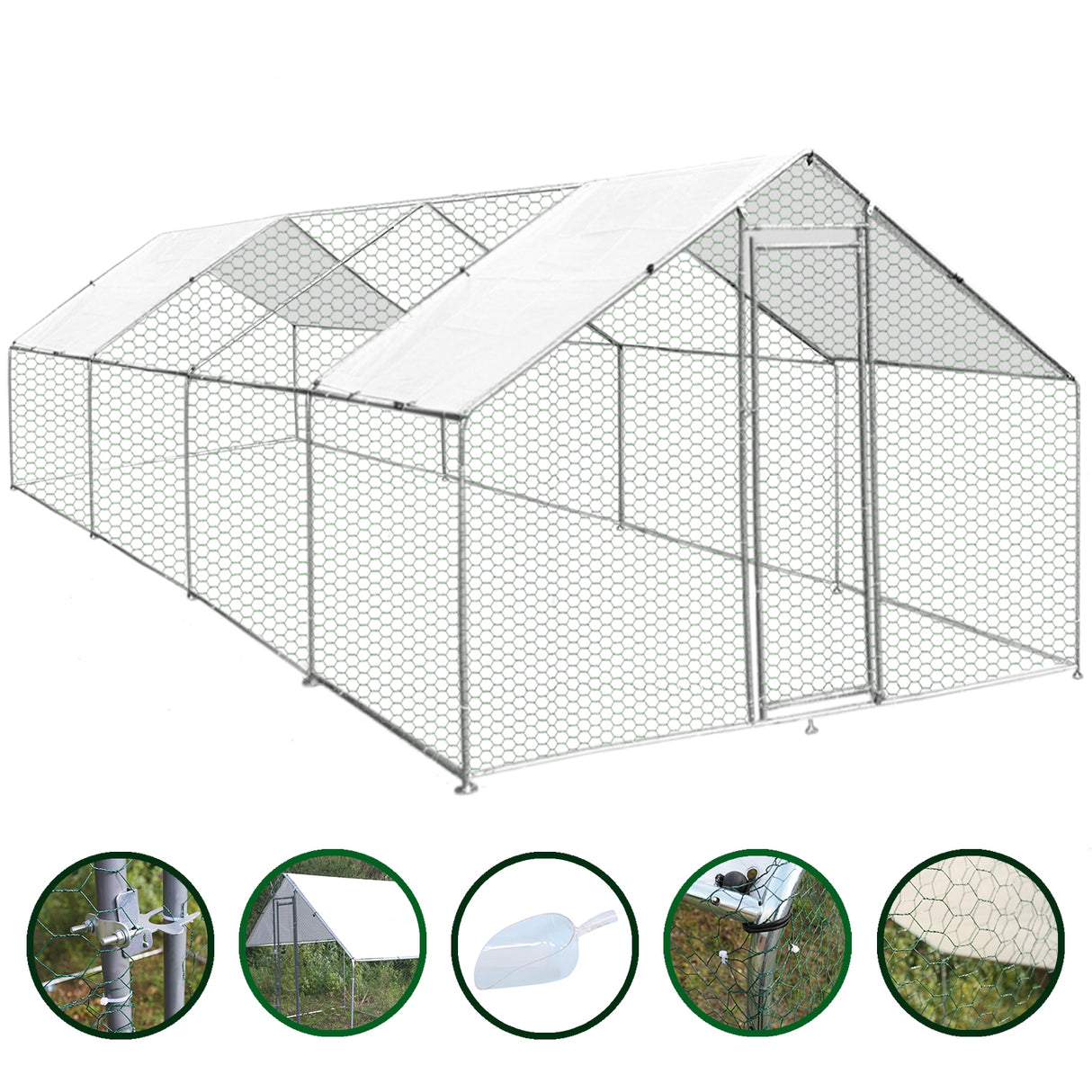 Jaula Aves de Corral Valla Cercado Caja Pollos Acero Pollos 3m x 8m x 2m