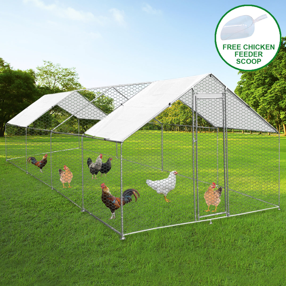 Jaula Aves de Corral Valla Cercado Caja Pollos Acero Pollos 3m x 8m x 2m