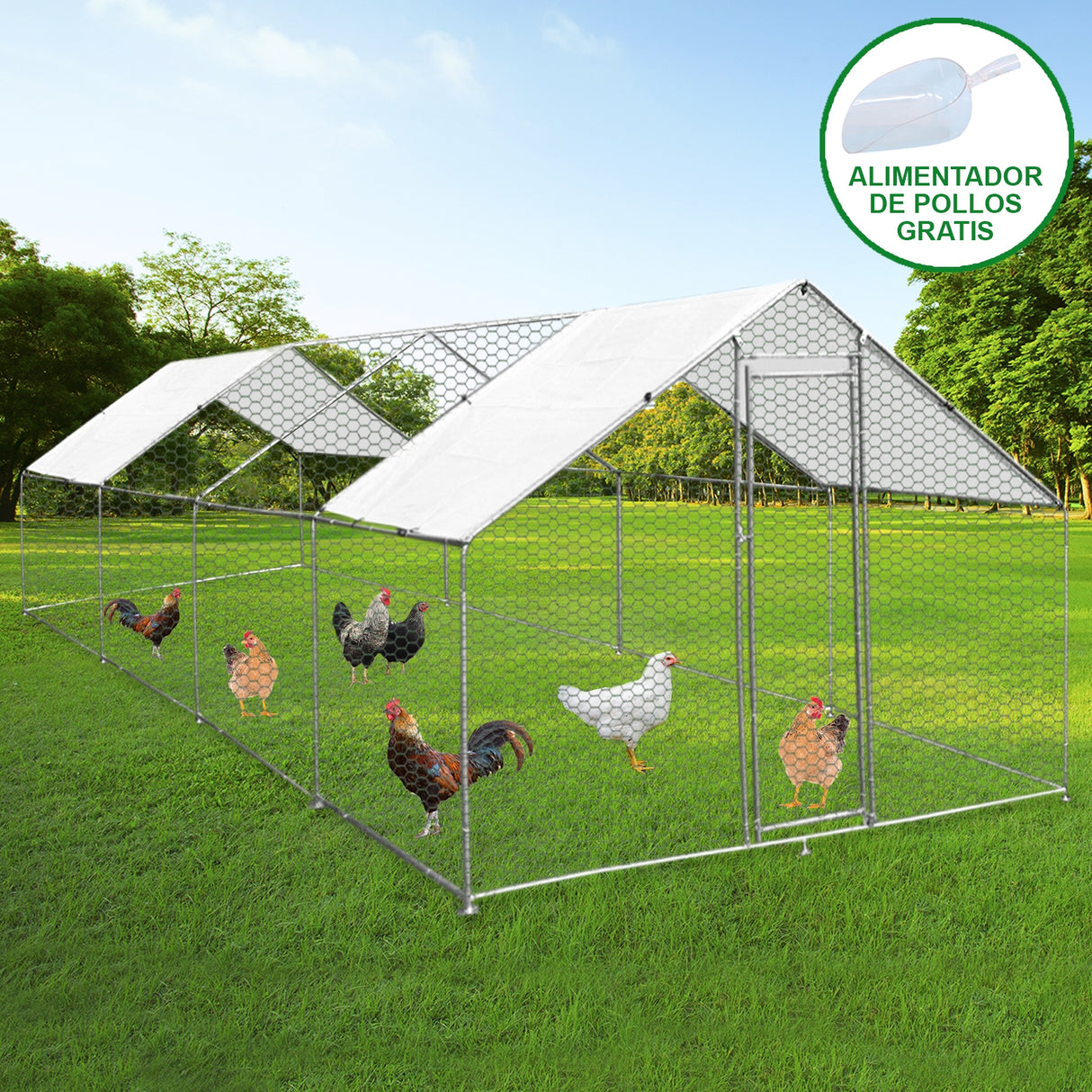 Jaula Aves de Corral Valla Cercado Caja Pollos Acero Pollos 3m x 8m x 2m