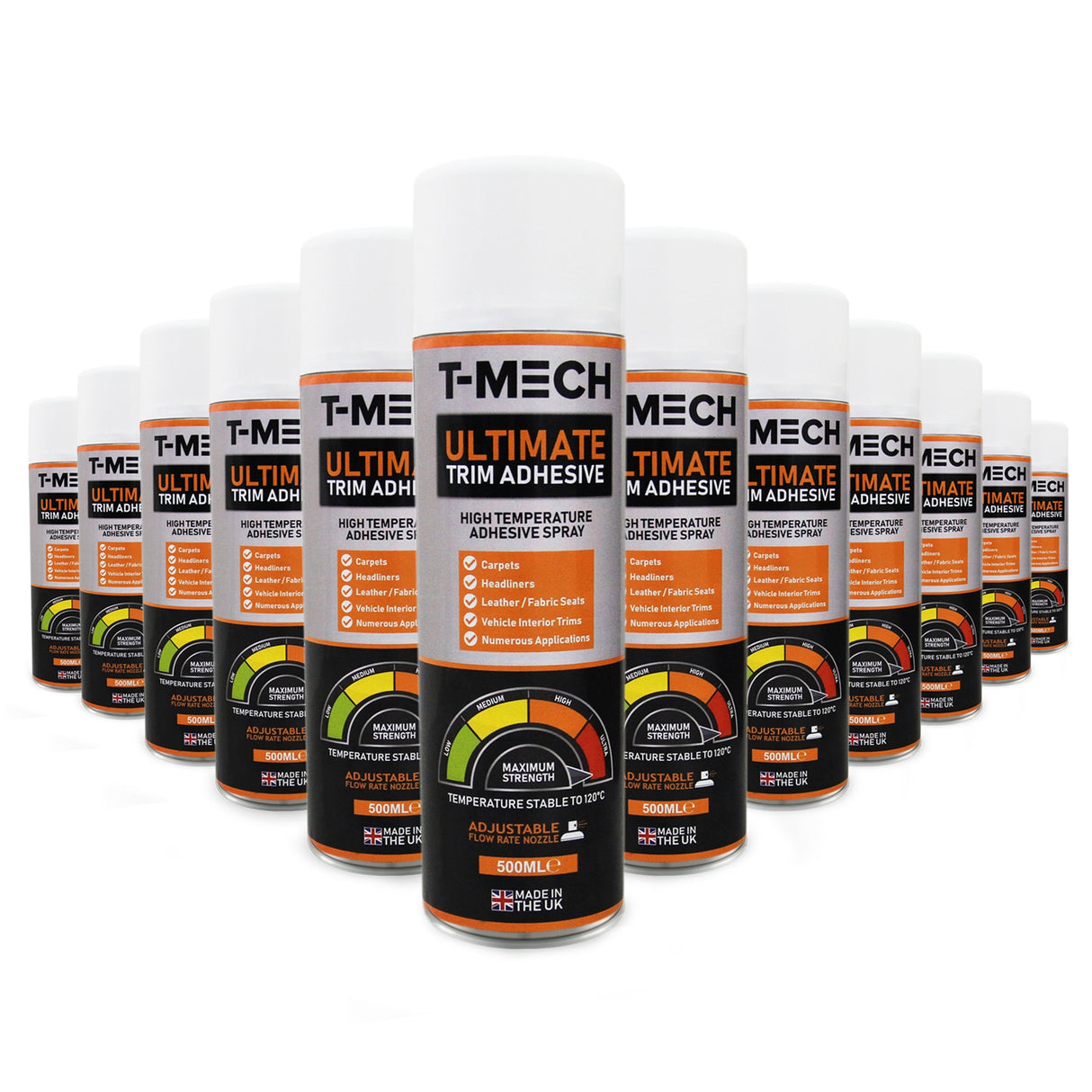T-Mech 12 x 500ml Resistente Spray Adhesivo Pegamento Alfombras