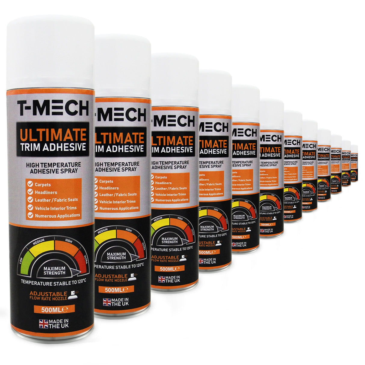 T-Mech 12 x 500ml Resistente Spray Adhesivo Pegamento Alfombras