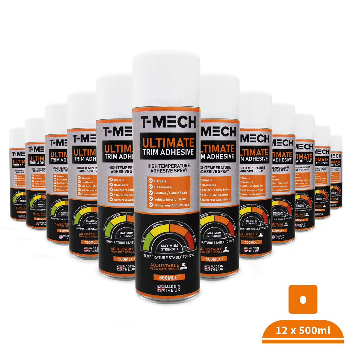 T-Mech 12 x 500ml Resistente Spray Adhesivo Pegamento Alfombras