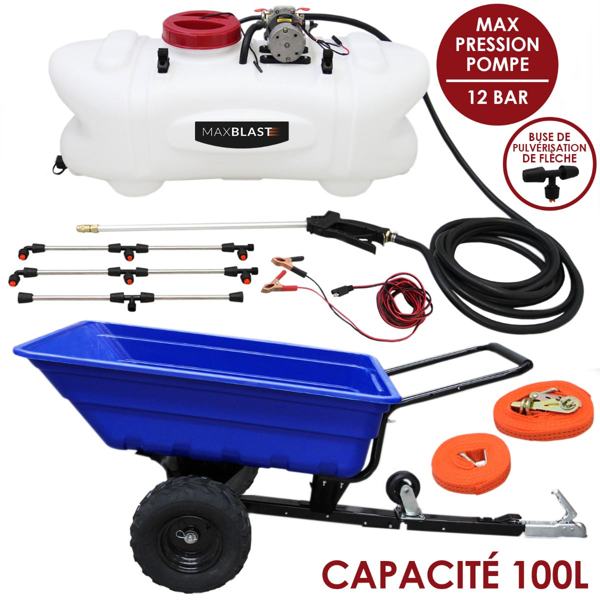 Conjunto de Remolque ATV Todo Terreno y Pulverizador de 100L