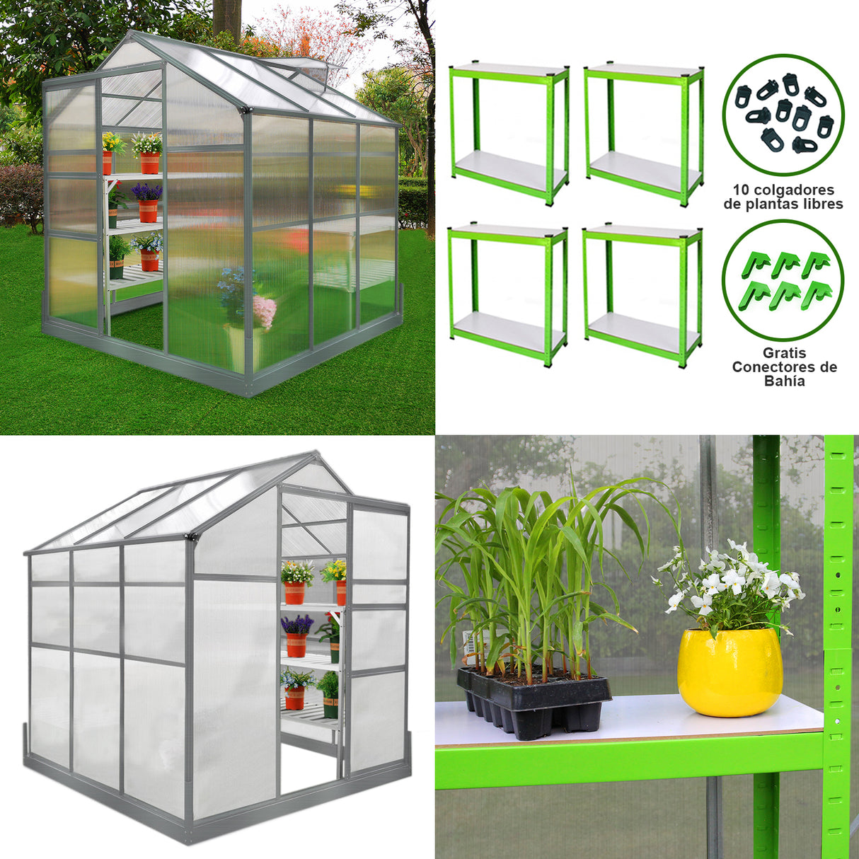 Invernadero de 1,8 m x 1,8 m con base y dos soportes resistentes al agua