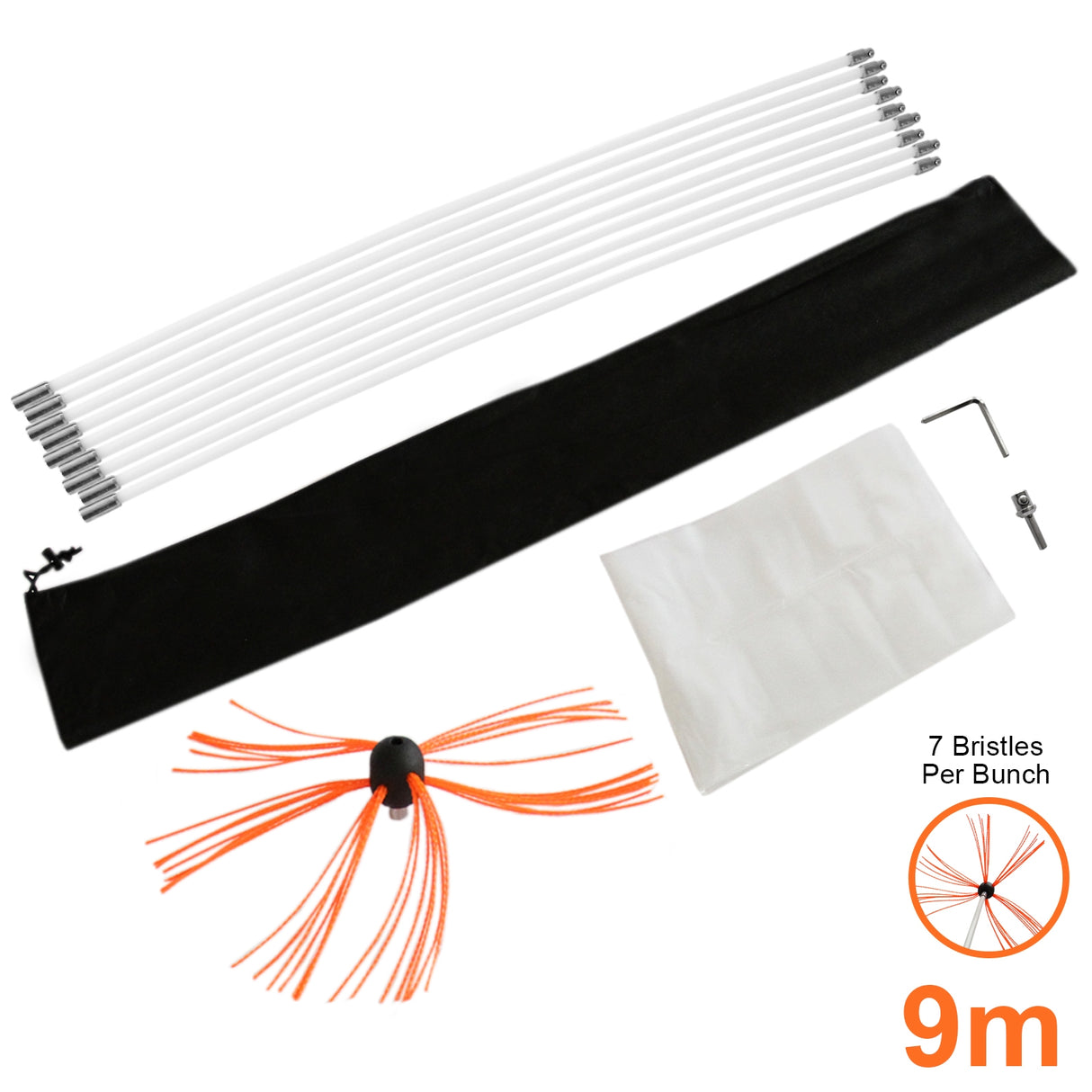 Deshollinador Cepillo Nylon Cepillo 9m Kit Flexibles 9 Varillas