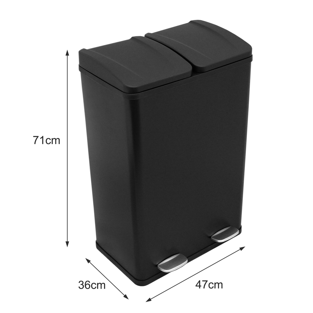 Cubo de Basura con Pedal Doble 2x30L Reciclaje, Negro
