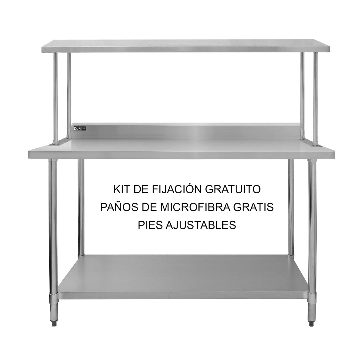 KuKoo Kit de Mesa de Trabajo para Gastronomía y Estante de Sobremesa de Acero Inoxidable 150cm