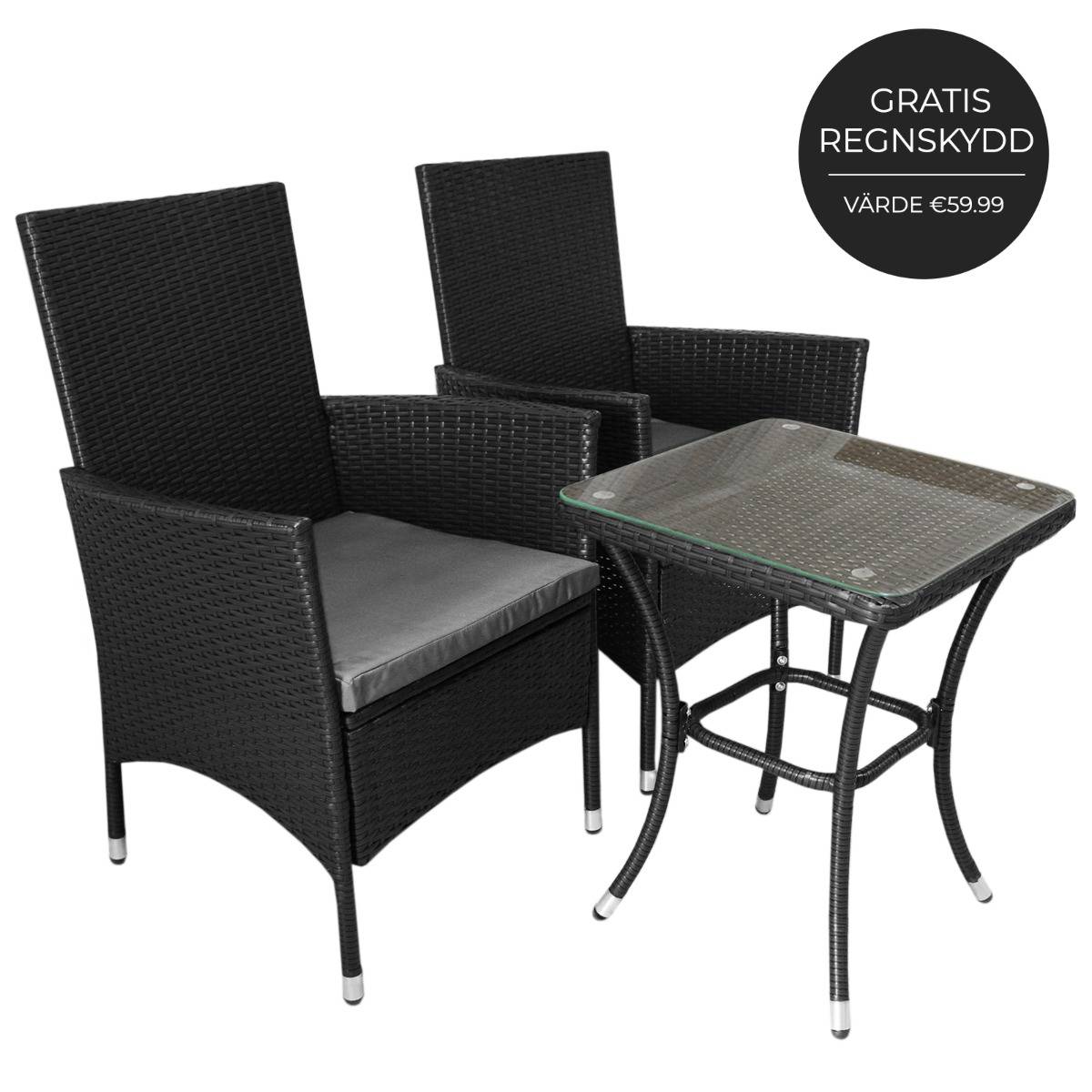 Bistro Set Ratán 3 Piezas Silla de Jardín al Aire Libre Mesa Patio Comedor Balcón Negro