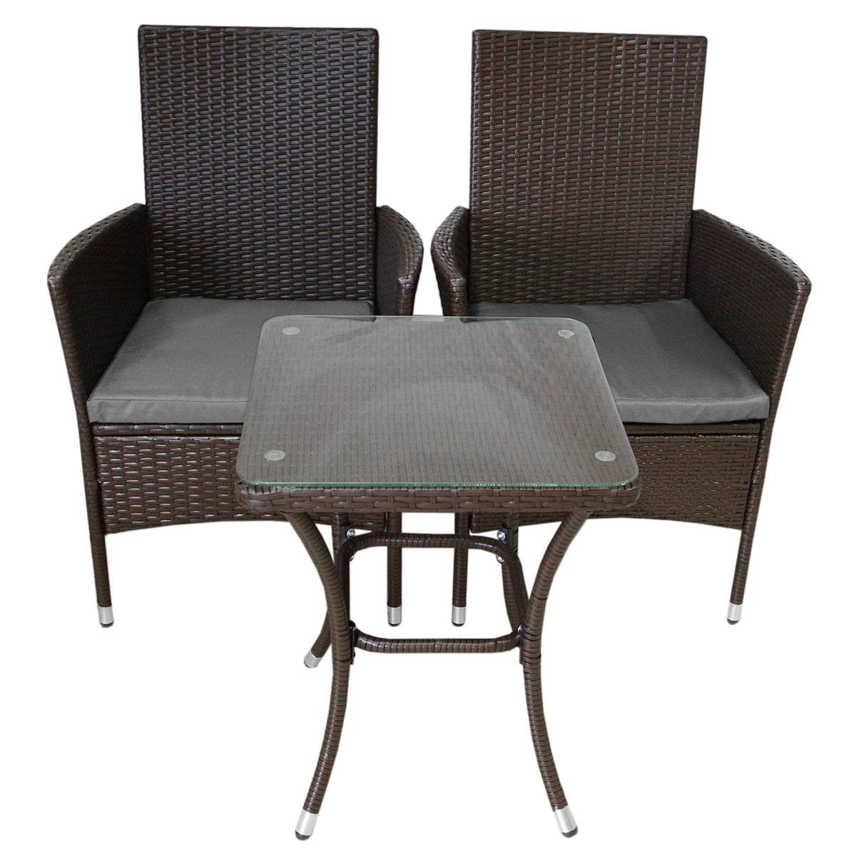 Bistro Set Ratán 3 Piezas Silla de Jardín al Aire Libre Mesa Patio Comedor Balcón Marrón