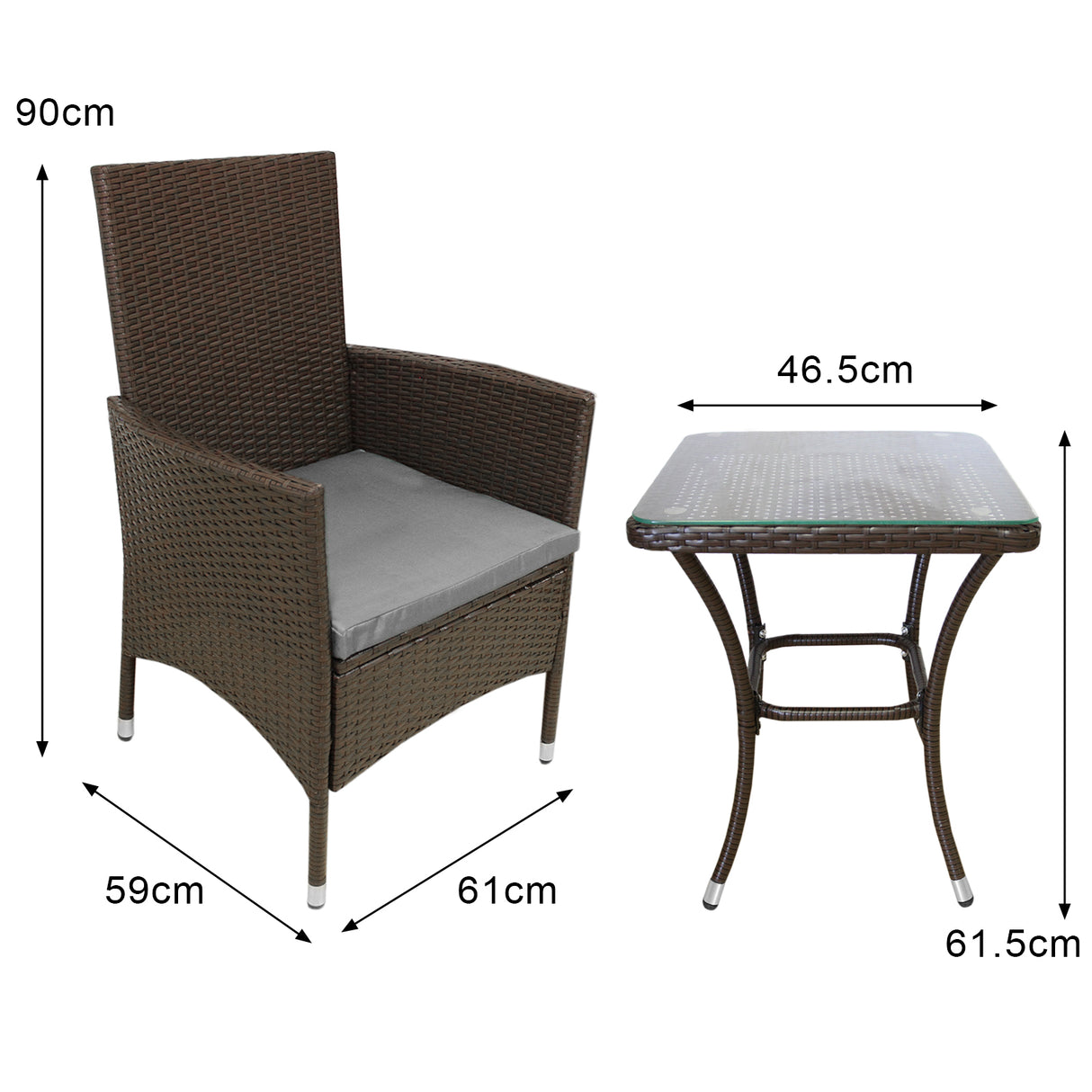Bistro Set Ratán 3 Piezas Silla de Jardín al Aire Libre Mesa Patio Comedor Balcón Marrón